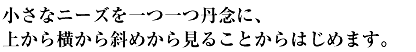 小さなニーズを一つ一つ丹念に、上から横から斜めから見ることからはじめます。